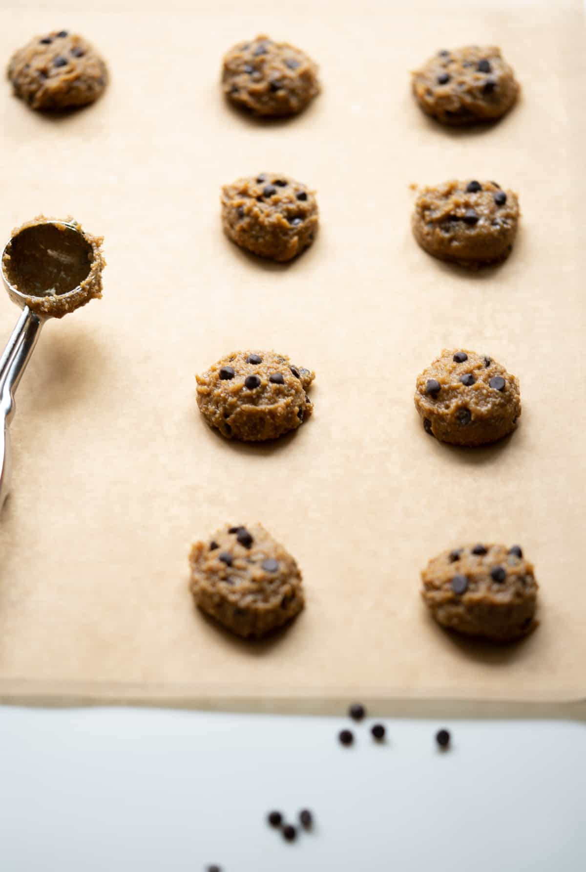 chocolate chip cookies on baking tray
