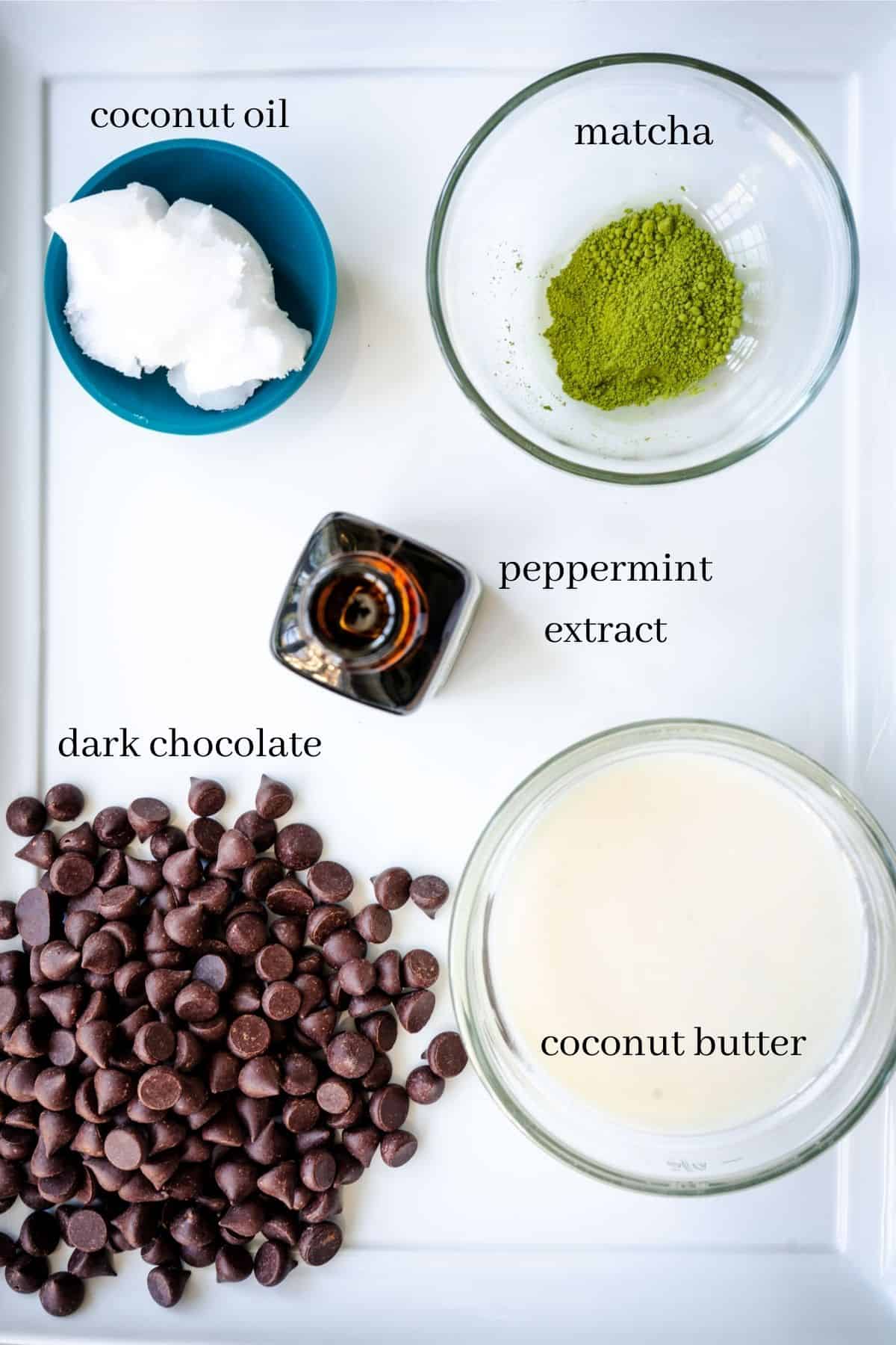 ingredients for matcha dark chocolate mint cups