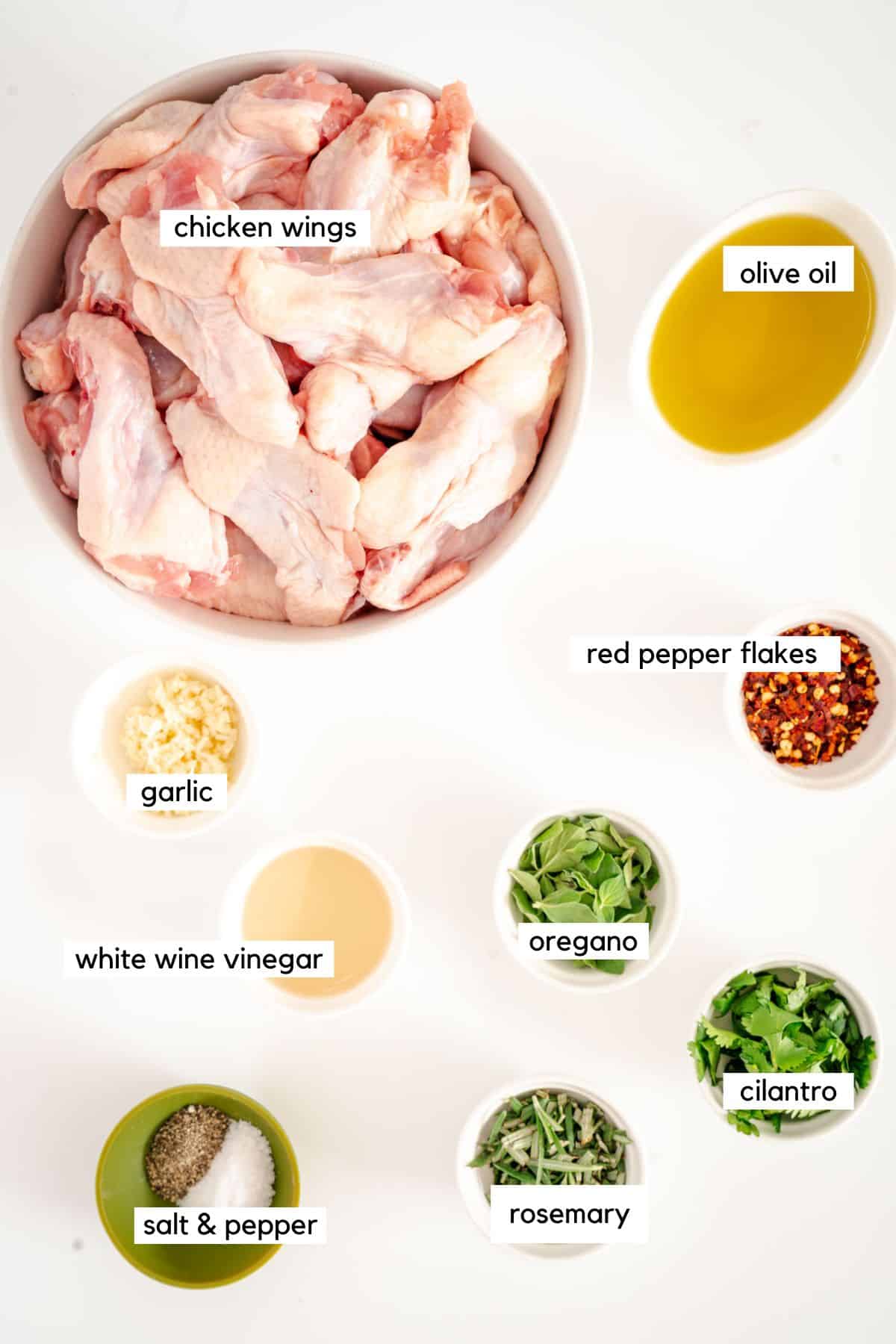 labeled ingredients for italian style chicken wings.